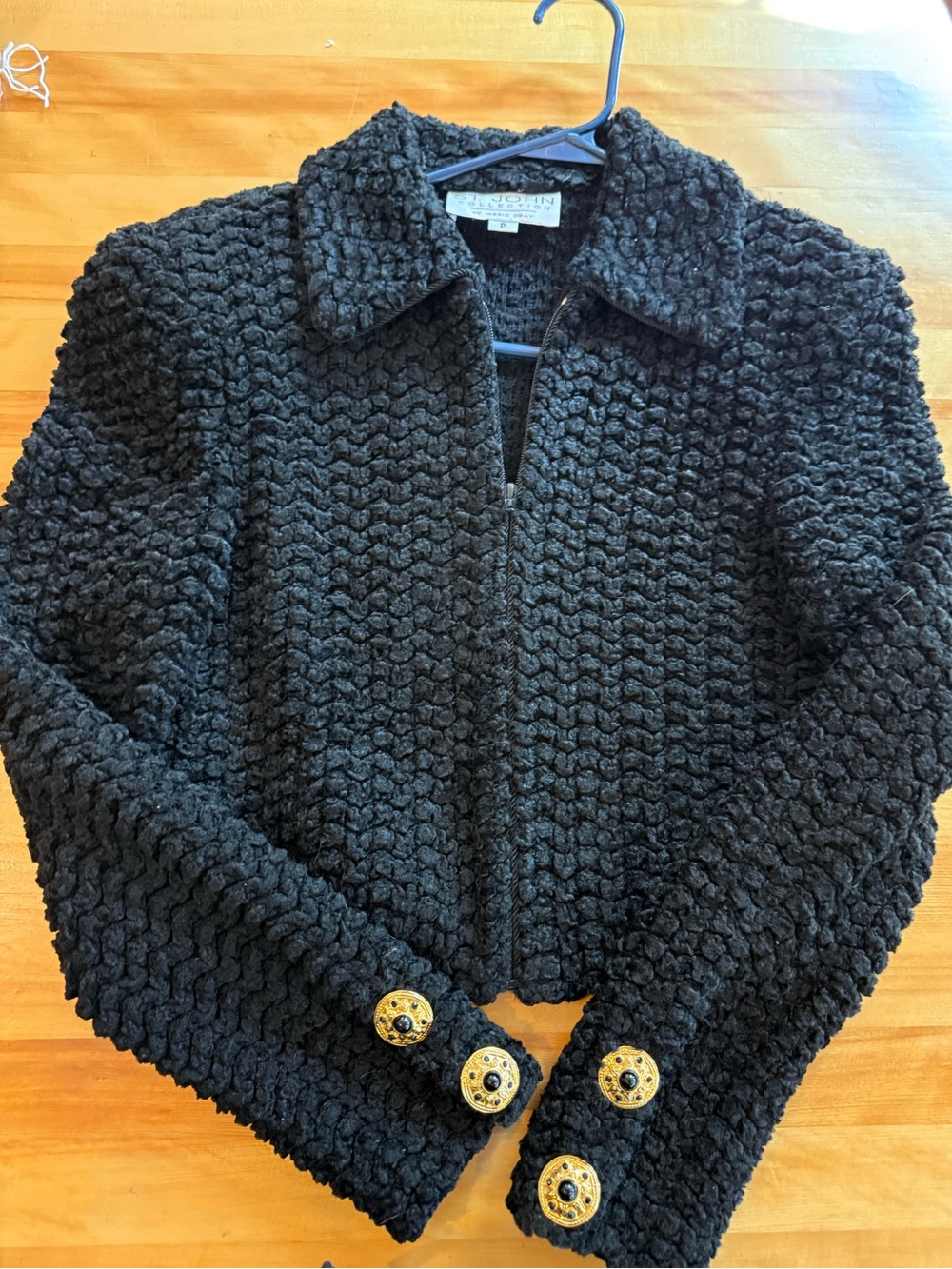 St. John Black Teddy Zip-Front Jacket